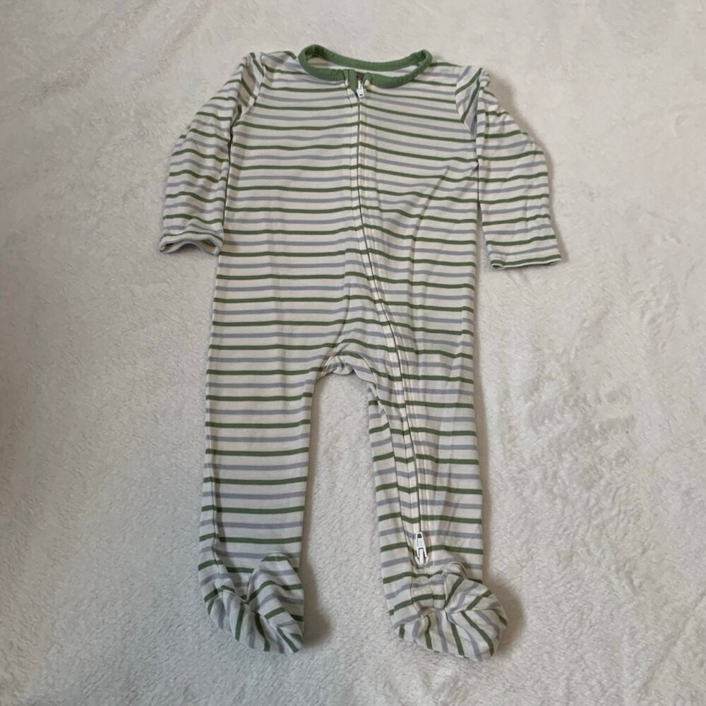 5/$25 Little Me Footed Sleeper Kids 6M Green Grey Striped‎ Bamboo Viscose Zip Up
